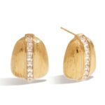 18K Gold Stainless Steel Zircon Earrings - White Teardrop Textured Drop Earrings for Women, Romantic Jewelry Pair
