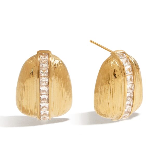 18K Gold Stainless Steel Zircon Earrings - White Teardrop Textured Drop Earrings for Women, Romantic Jewelry Pair