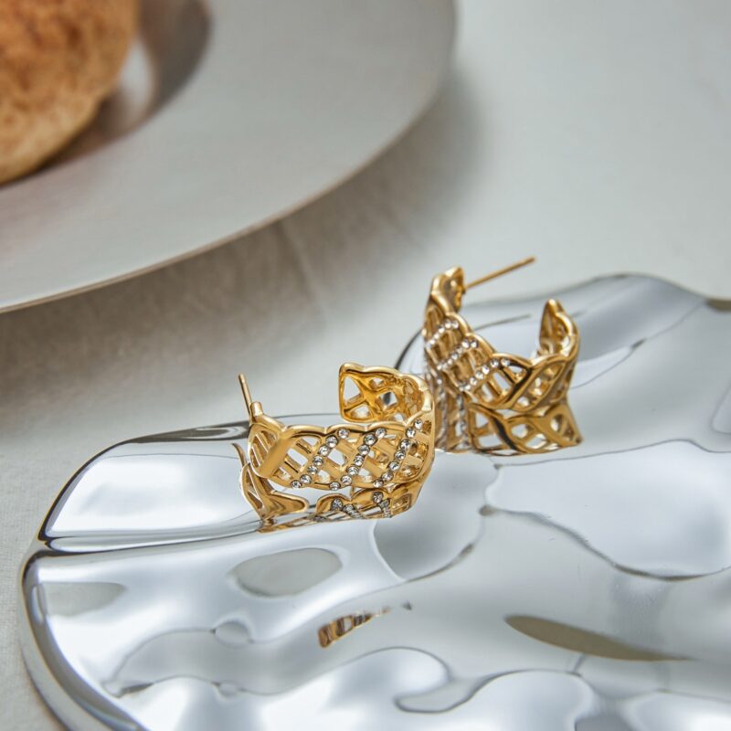 18K Gold Stainless Steel Zircon Earrings - White Zirconia Mesh Drop Earrings for Women, Romantic Jewelry Pair - Image 3