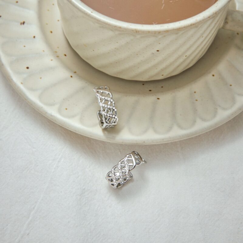 White Gold Plated Zircon Earrings - Romantic Mesh Drop Earrings with White Zirconia for Women - Image 3