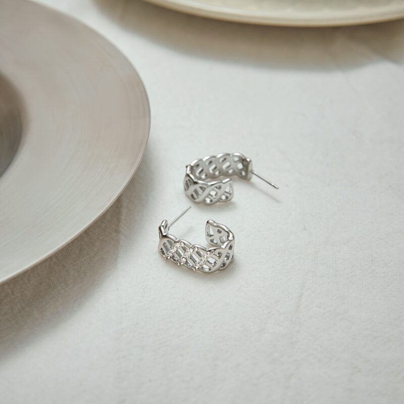 White Gold Plated Zircon Earrings - Romantic Mesh Drop Earrings with White Zirconia for Women - Image 2