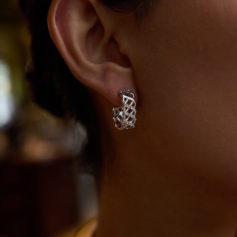 White Gold Plated Zircon Earrings - Romantic Mesh Drop Earrings with White Zirconia for Women - Image 5
