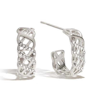 White Gold Plated Zircon Earrings - Romantic Mesh Drop Earrings with White Zirconia for Women