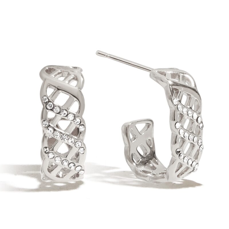 White Gold Plated Zircon Earrings - Romantic Mesh Drop Earrings with White Zirconia for Women