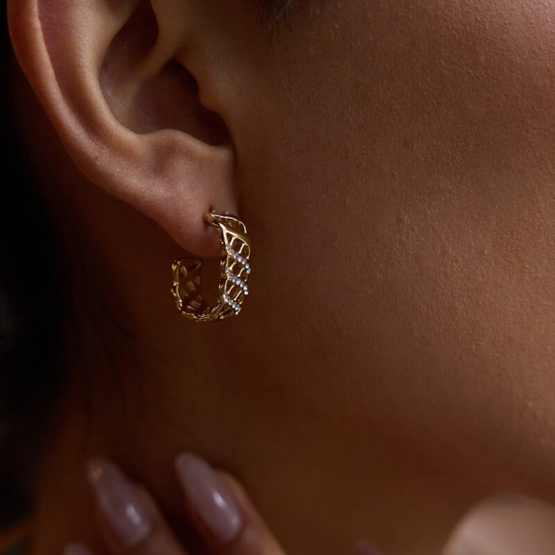 18K Gold Stainless Steel Zircon Earrings - White Zirconia Mesh Drop Earrings for Women, Romantic Jewelry Pair - Image 4