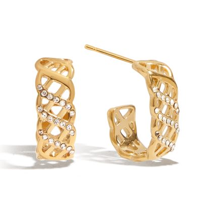 18K Gold Stainless Steel Zircon Earrings - White Zirconia Mesh Drop Earrings for Women, Romantic Jewelry Pair