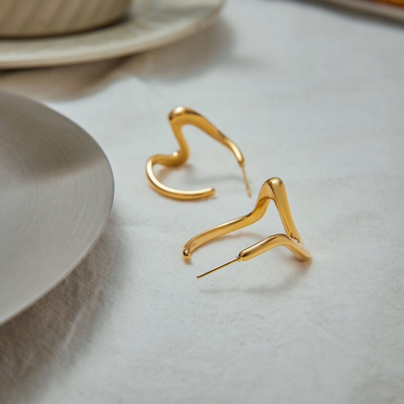 18K Gold Stainless Steel Earrings for Women - Romantic Irregular Line Dangle Earrings, Fashion Jewelry Pair - Image 3