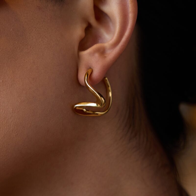 18K Gold Stainless Steel Earrings for Women - Romantic Irregular Line Dangle Earrings, Fashion Jewelry Pair - Image 5