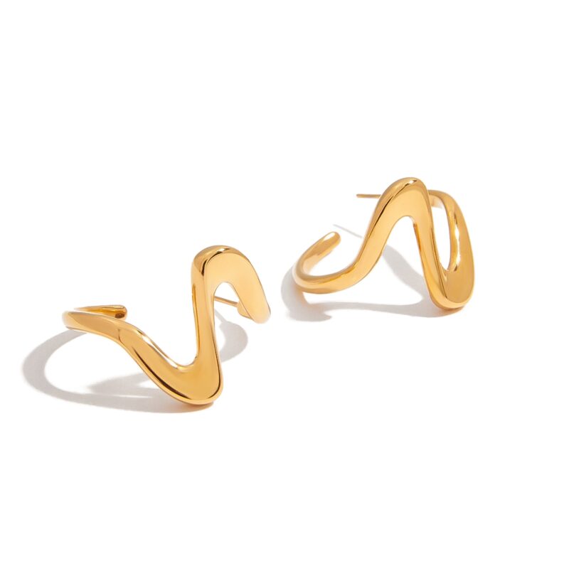 18K Gold Stainless Steel Earrings for Women - Romantic Irregular Line Dangle Earrings, Fashion Jewelry Pair - Image 2