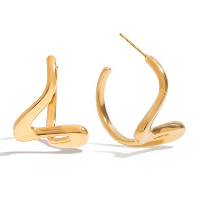 18K Gold Stainless Steel Earrings for Women - Romantic Irregular Line Dangle Earrings, Fashion Jewelry Pair