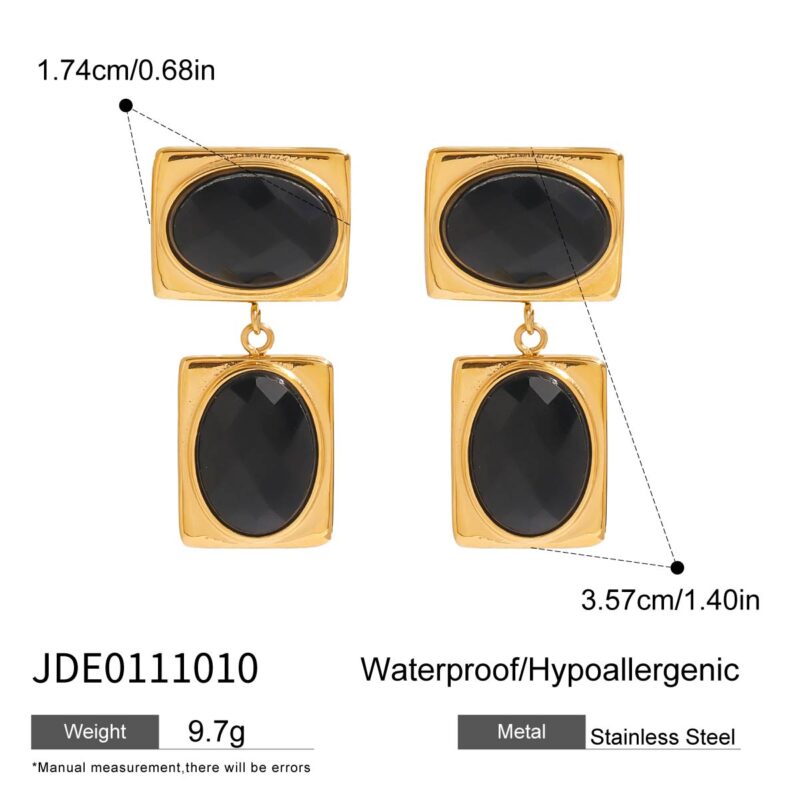 Luxury Women's 18K Gold Stainless Steel Glass Stone Geometric Earrings Pair - Image 5