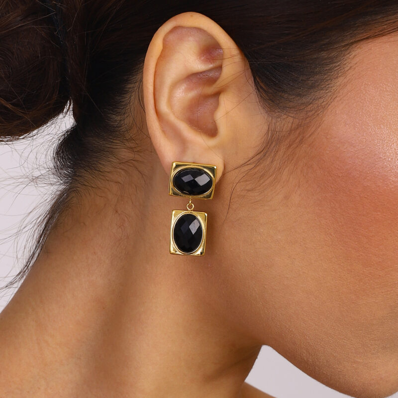 Luxury Women's 18K Gold Stainless Steel Glass Stone Geometric Earrings Pair - Image 3