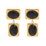 Luxury Women's 18K Gold Stainless Steel Glass Stone Geometric Earrings Pair