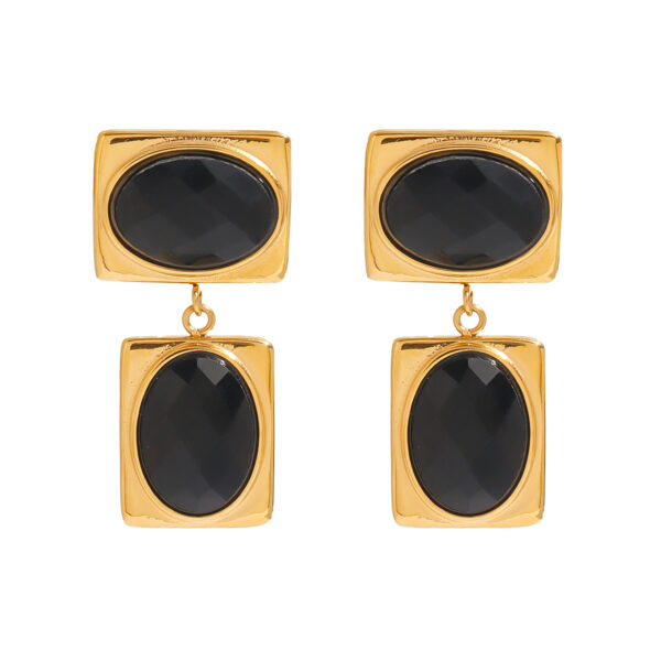 Luxury Women's 18K Gold Stainless Steel Glass Stone Geometric Earrings Pair
