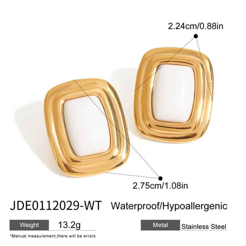 Women Style Retro Style 18K Gold Stainless Steel Red Agate Square Round Red Agate Earrings - Image 5