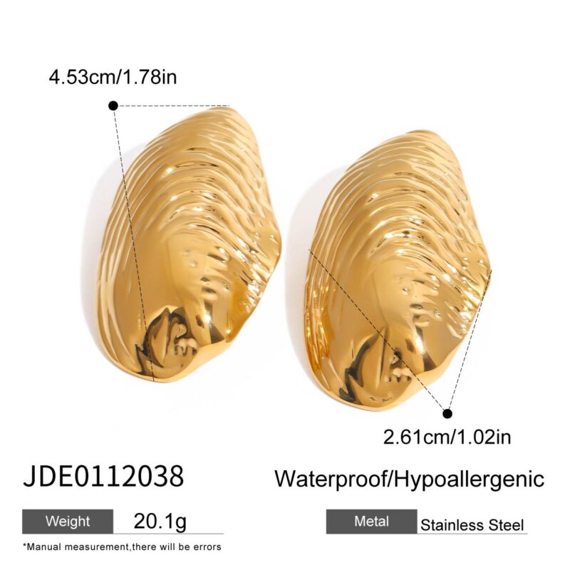 Women's Modern Minimalist 18K Gold Stainless Steel Shell Shape Hoop Earrings Pair - Image 6