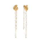 J&D 18k Gold Plate Stainless Steel Jewelry Holiday Style Freshwater Pearl Tassel Pendant Spiral Earrings