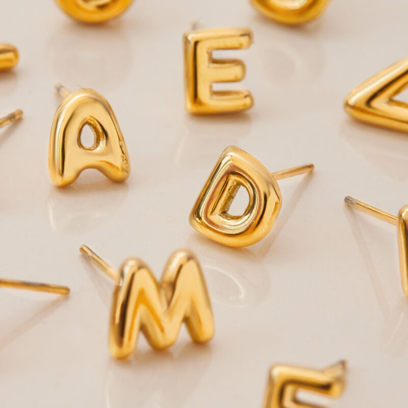 18K Gold Stainless Steel 26 Alphabet Letter Earrings - Classic Style - Image 4