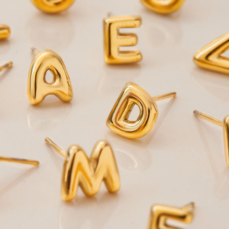 18K Gold Stainless Steel 26 Alphabet Letter Earrings - Classic Style - Image 4