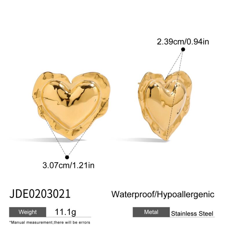 Sweet Romantic 18K Gold Stainless Steel Hammered Love Earrings - Plump Ruffled Edge Heart Design Earrings for Women - Image 4