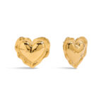 Sweet Romantic 18K Gold Stainless Steel Hammered Love Earrings - Plump Ruffled Edge Heart Design Earrings for Women