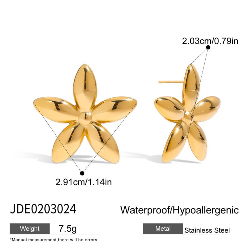 18K Gold Stainless Steel Floral Earrings - Romantic Polished Flower Dangle Earrings for Women - Image 6