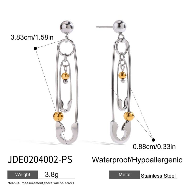 18K Gold Stainless Steel Two-Tone Paperclip Drop Earrings - Image 5