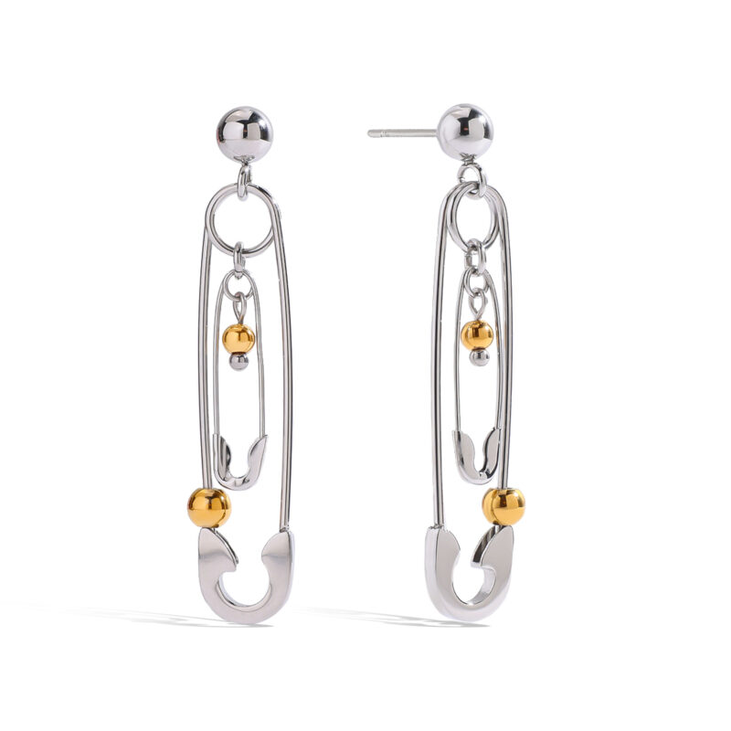18K Gold Stainless Steel Two-Tone Paperclip Drop Earrings