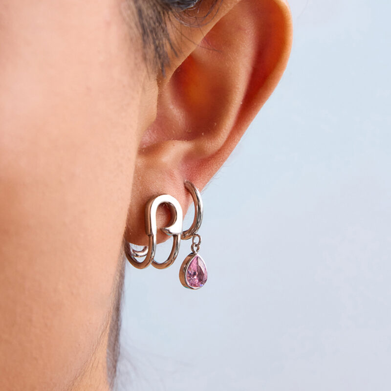 Stainless Steel Curved Paperclip Earrings for Women (Left & Right Pair) - Image 3