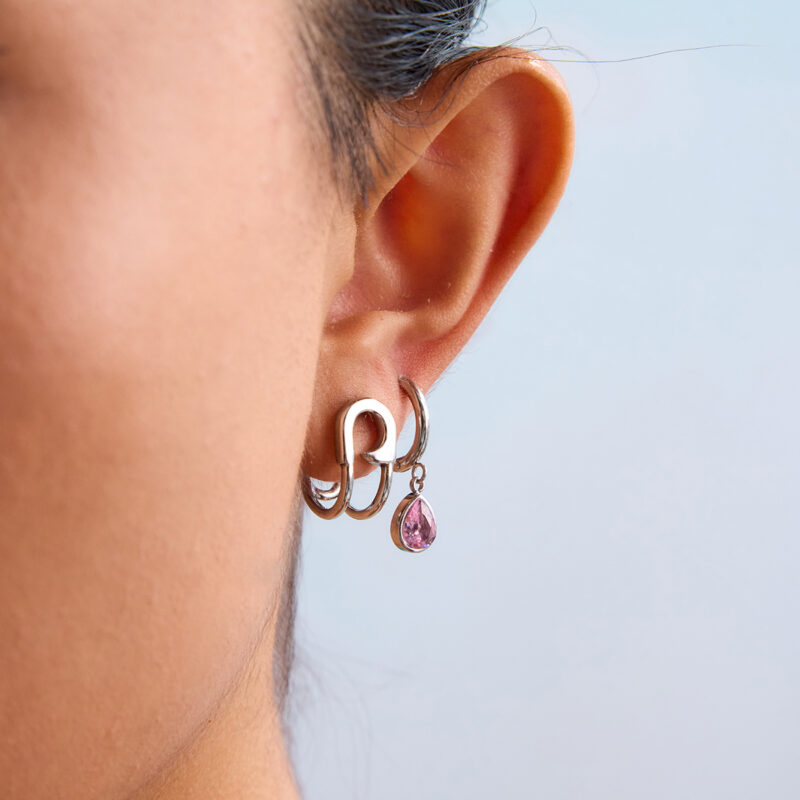 Classic Women's Steel Color Pink Zircon Teardrop Earrings - Image 3