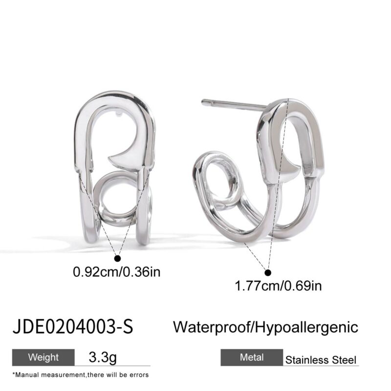 Stainless Steel Curved Paperclip Earrings for Women (Left & Right Pair) - Image 5