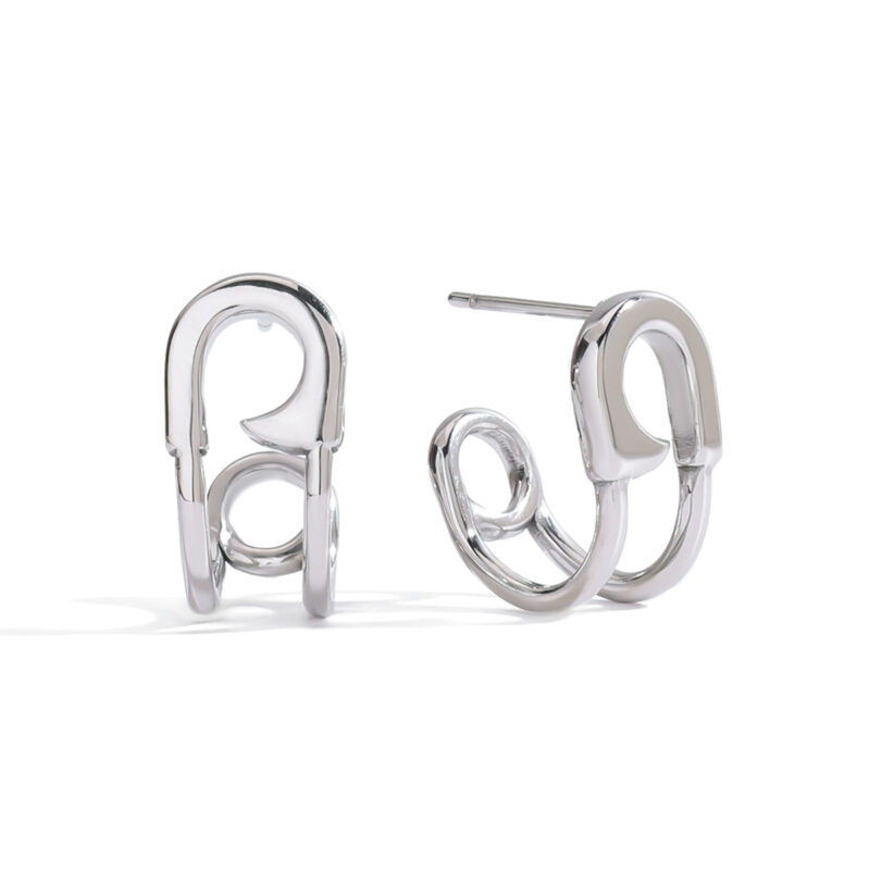 Stainless Steel Curved Paperclip Earrings for Women (Left & Right Pair)