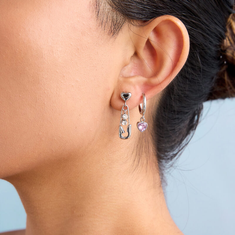 Classic Women's Steel Color Pink Zircon Heart Drop Earrings - Image 4