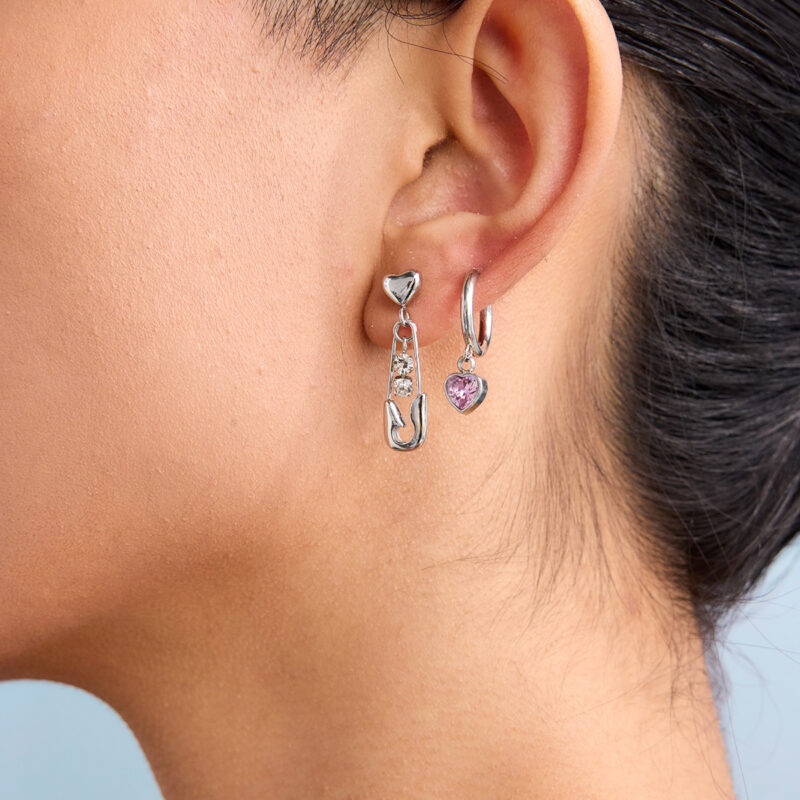 Classic Women's Steel Color Pink Zircon Heart Drop Earrings - Image 2