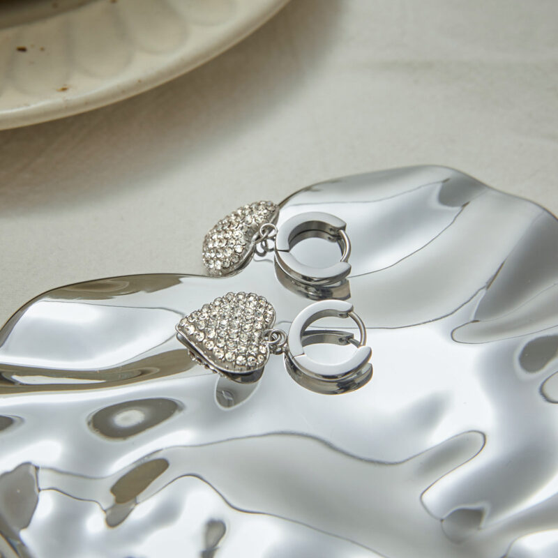 White Gold Plated Heart Pendant Earrings - Romantic White Zirconia Dangle Earrings for Women - Image 2