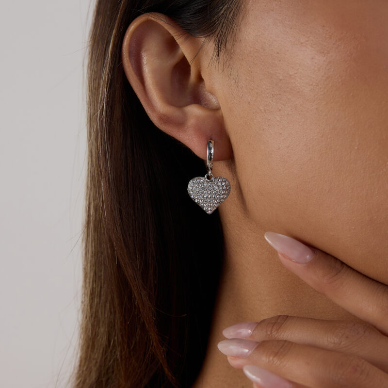 White Gold Plated Heart Pendant Earrings - Romantic White Zirconia Dangle Earrings for Women - Image 3