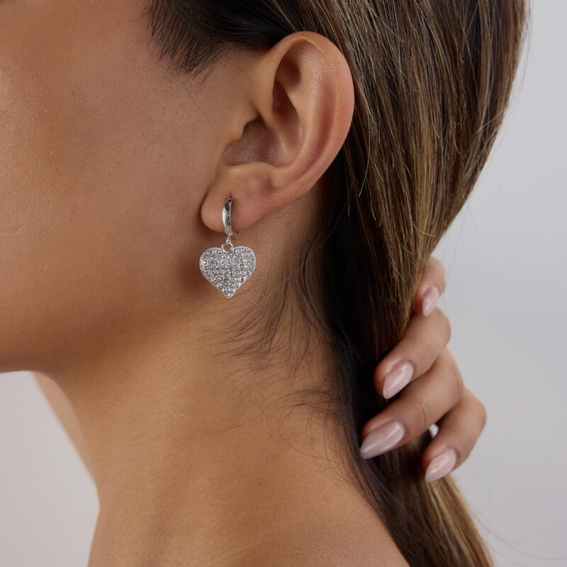 White Gold Plated Heart Pendant Earrings - Romantic White Zirconia Dangle Earrings for Women - Image 5