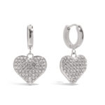 White Gold Plated Heart Pendant Earrings - Romantic White Zirconia Dangle Earrings for Women