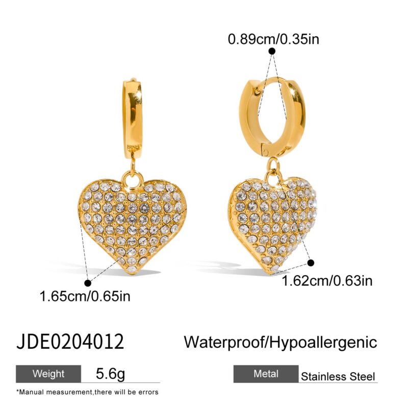 18K Gold Heart Pendant Earrings - Romantic White Zirconia Dangle Earrings for Women - Image 6