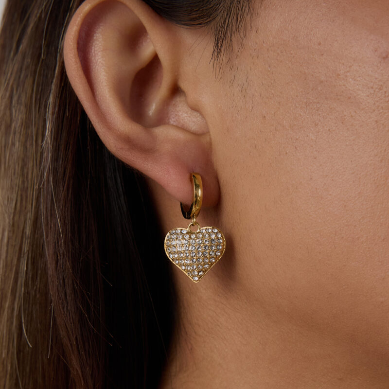 18K Gold Heart Pendant Earrings - Romantic White Zirconia Dangle Earrings for Women - Image 3