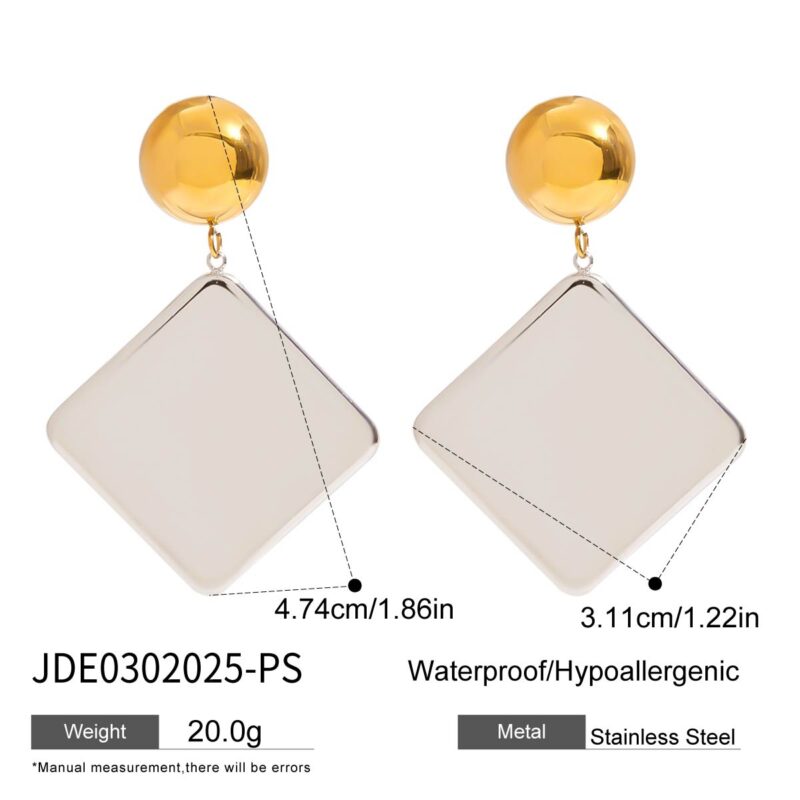J&D Hiphop 18K Gold Plated Stainless Steel Big Glossy Metal Two Tone Earrings Waterproof Jewelry for Cool Street Dance Girls - Image 8