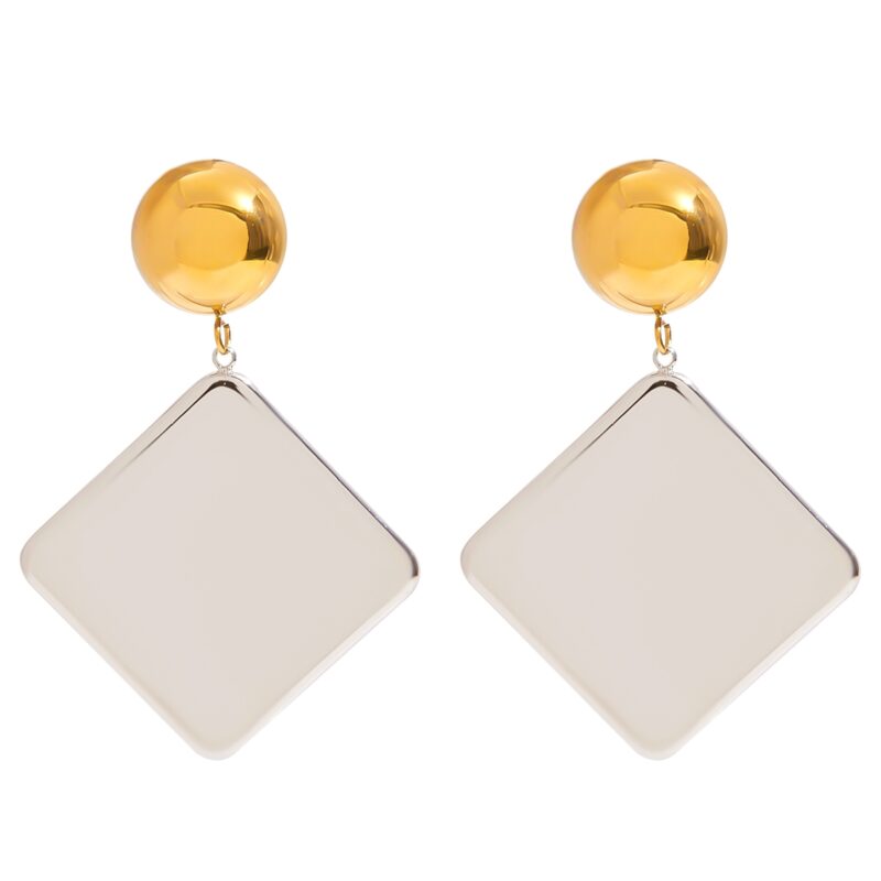 J&D Hiphop 18K Gold Plated Stainless Steel Big Glossy Metal Two Tone Earrings Waterproof Jewelry for Cool Street Dance Girls - Image 3