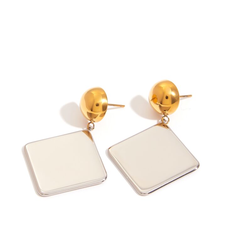 J&D Hiphop 18K Gold Plated Stainless Steel Big Glossy Metal Two Tone Earrings Waterproof Jewelry for Cool Street Dance Girls - Image 2