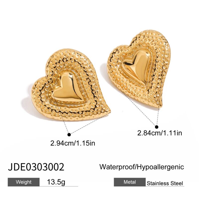 J&D 18K Gold Stainless Steel Romantic Hammered Heart Earrings for Women Sweet Love Dainty Elegant Jewelry Trendy Gift Idea - Image 6