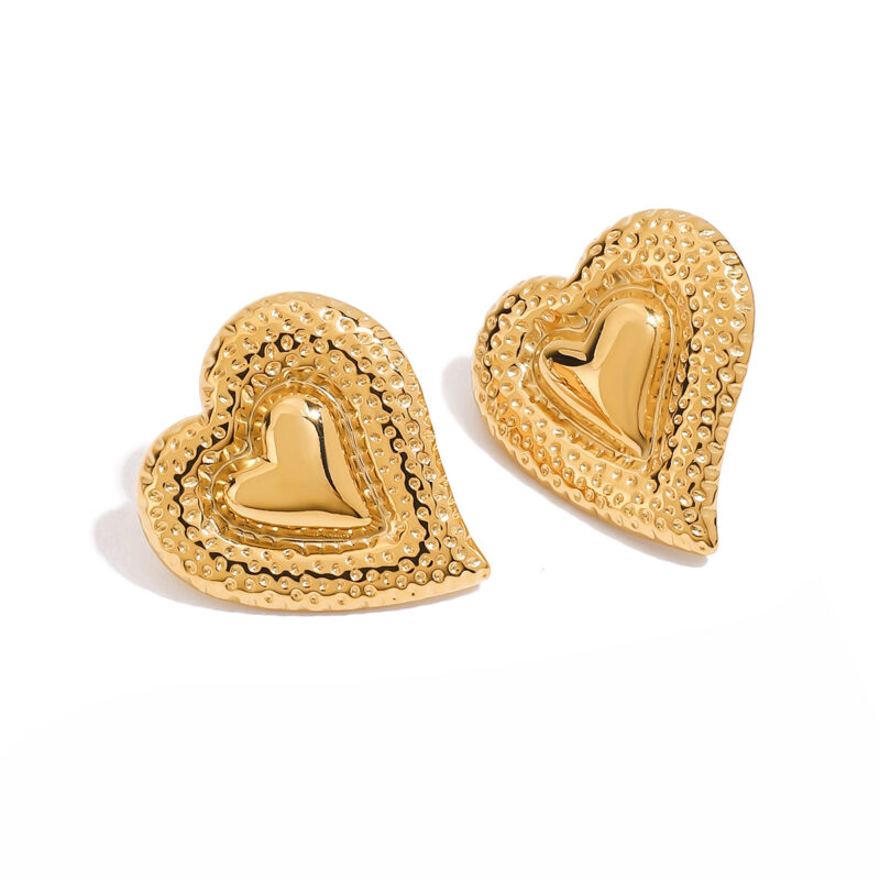J&D 18K Gold Stainless Steel Romantic Hammered Heart Earrings for Women Sweet Love Dainty Elegant Jewelry Trendy Gift Idea - Image 2