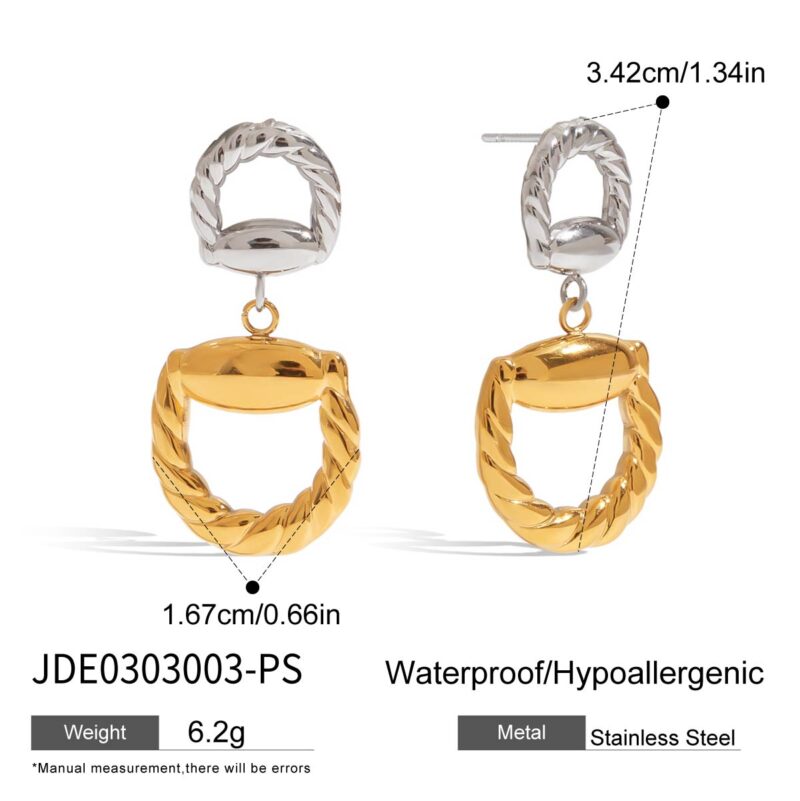 JD Exclusive Women's 18K Gold Stainless Steel Horsebit Drop Earrings Pair - Image 5