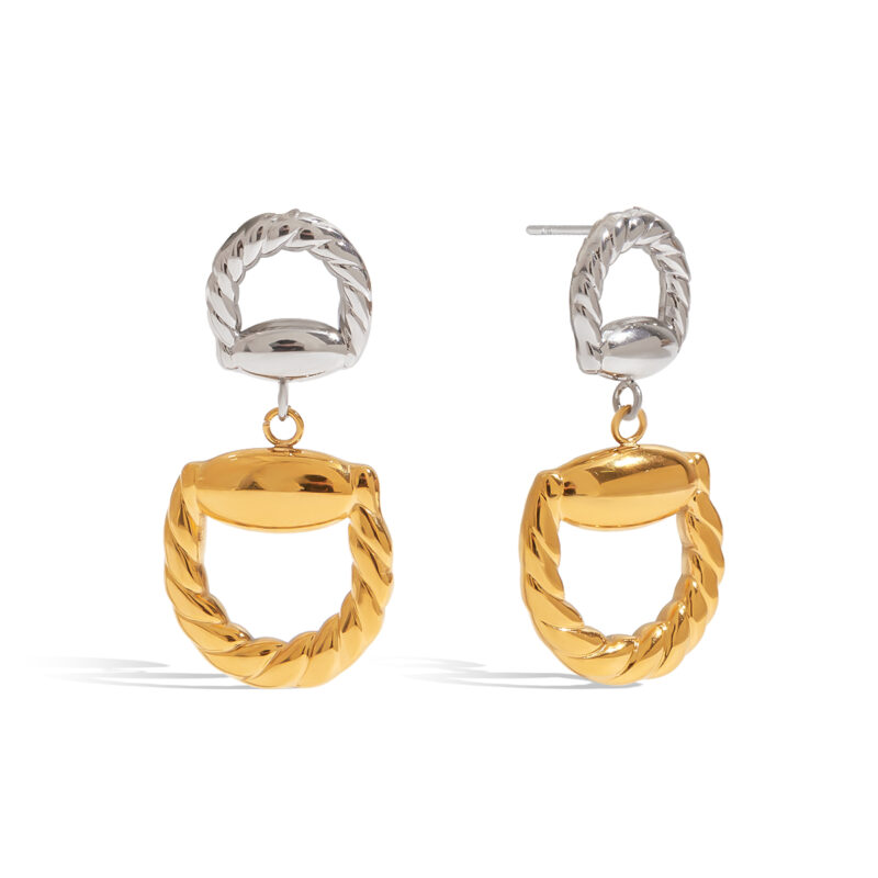 JD Exclusive Women's 18K Gold Stainless Steel Horsebit Drop Earrings Pair