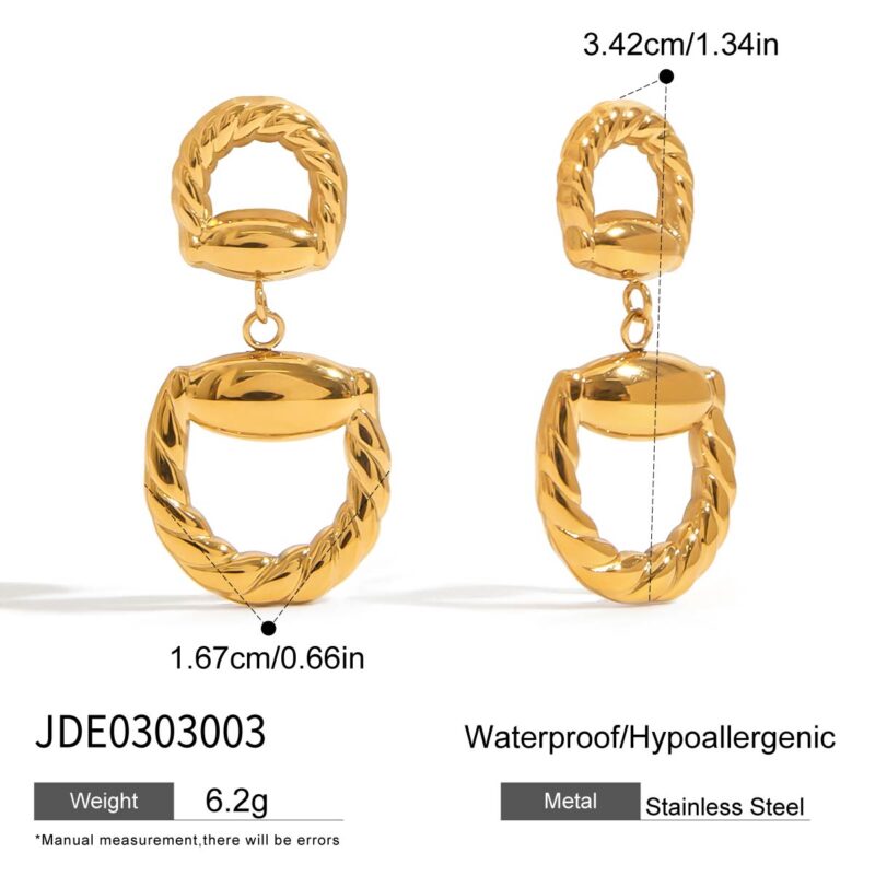 JD Exclusive Women's 18K Gold Stainless Steel Horseshoe Drop Earrings Pair - Image 4