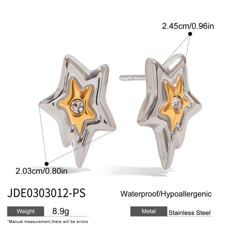 J&D Designer Niche 18K Gold Plated Stainless Steel Rhinestones Ear Cuff Earrings Two Tone Meteor Fashion Earrings Jewelry Women - Image 6