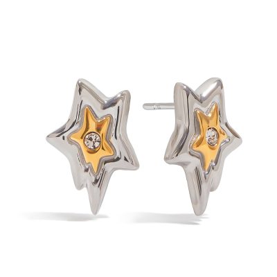 J&D Designer Niche 18K Gold Plated Stainless Steel Rhinestones Ear Cuff Earrings Two Tone Meteor Fashion Earrings Jewelry Women